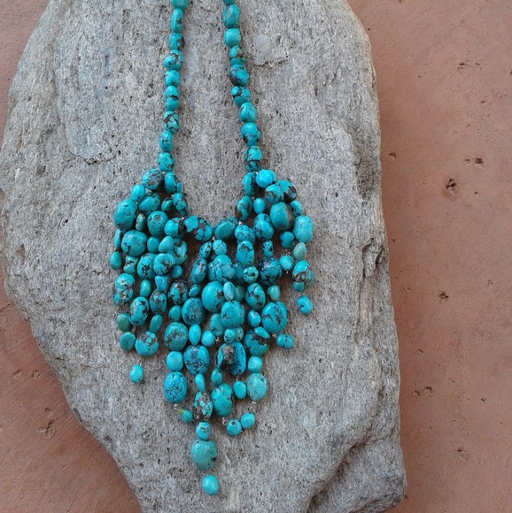 Genuine TURQUOISE waterfall beaded NECKLACE!! - Picture 2 of 8